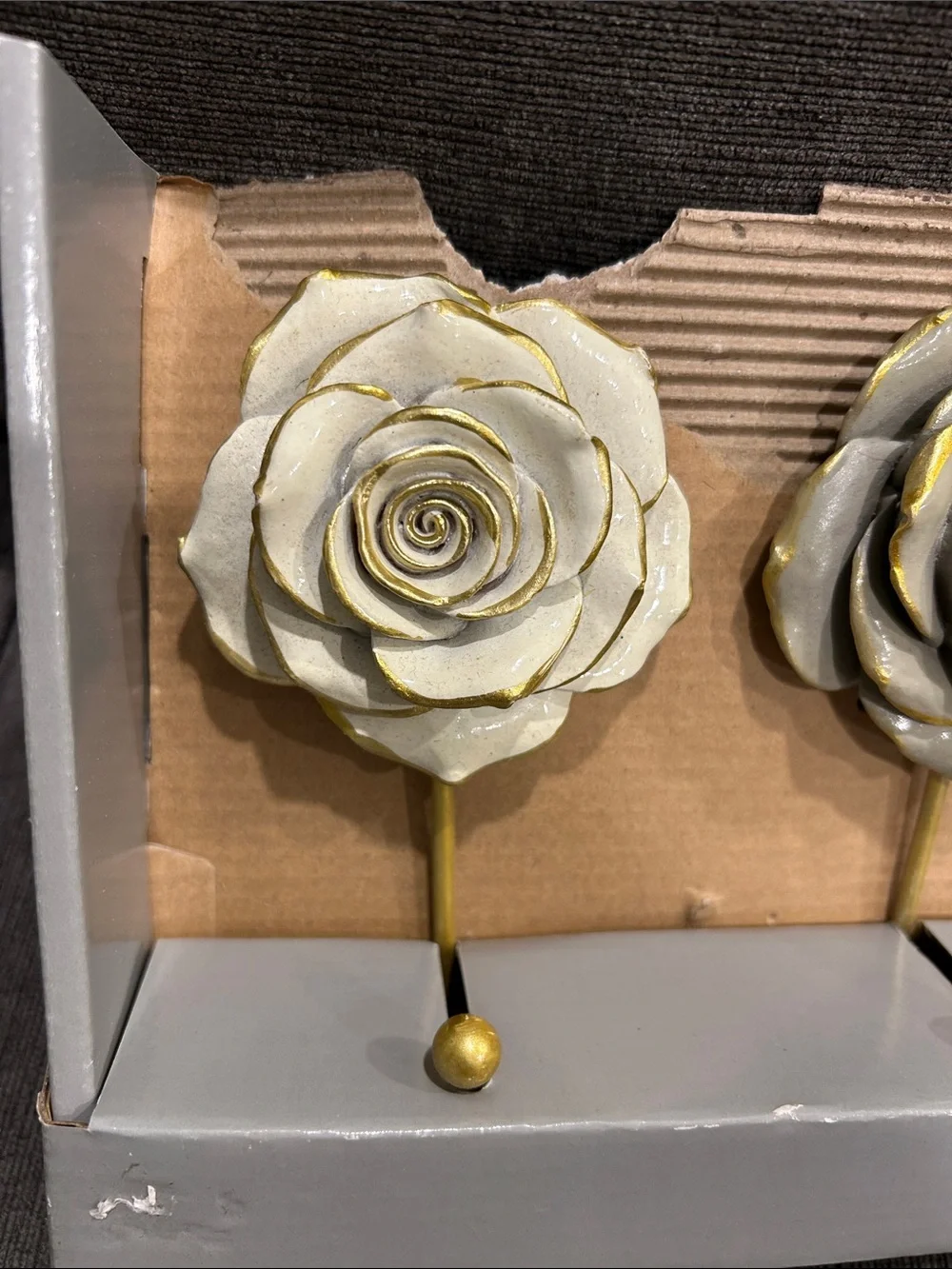 Decorative Rose Wall Hooks - Pink, Gray & Cream Floral Hangers